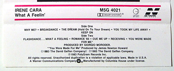 Irene Cara : What A Feelin' (Cass, Album, Club, CH,)