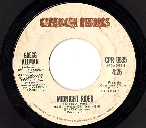 Gregg Allman : Midnight Rider (7", Single, Styrene, Ter)