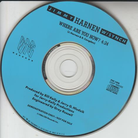 Jimmy Harnen W/ Synch : Where Are You Now? (CD, Single, Promo)