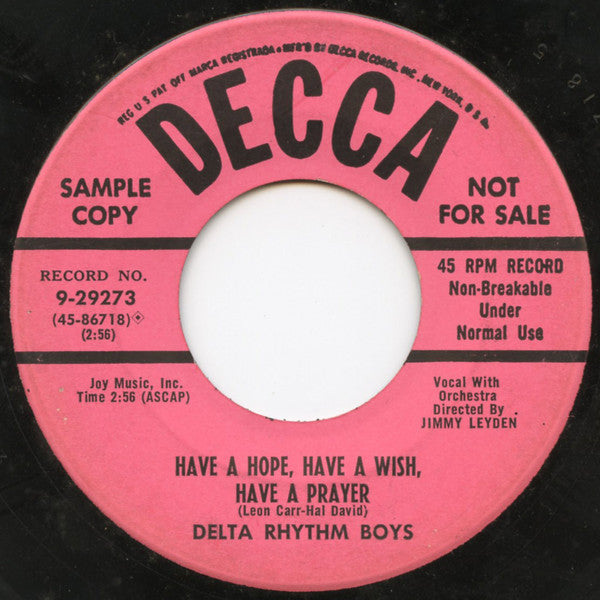 The Delta Rhythm Boys : Mood Indigo / Have A Hope Have A Wish, Have A Prayer (7", Promo)