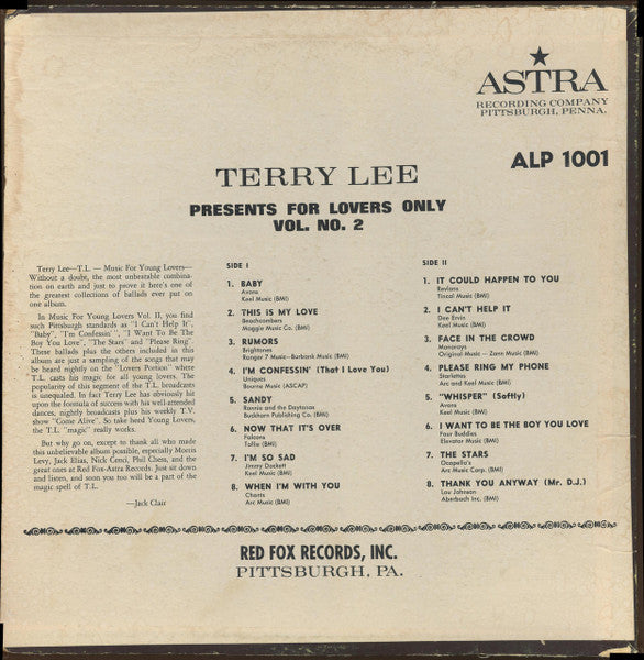 Terry Lee (8) : Music For Young Lovers - Volume II (LP, Comp)