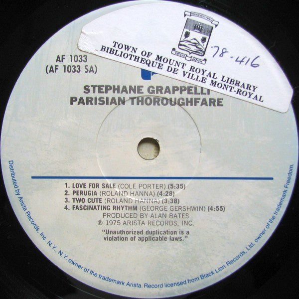 Stéphane Grappelli : Parisian Thoroughfare (LP, Album)