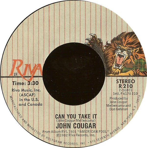 John Cougar Mellencamp : Jack & Diane (7", Single, Styrene, 19)
