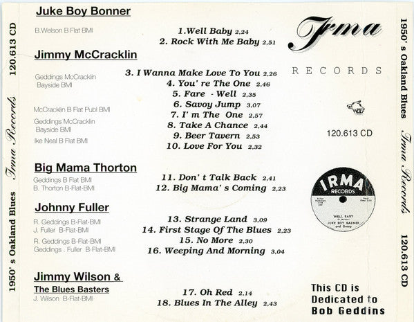 Various : 1950's Oakland Blues (Irma Records) (CD, Comp)