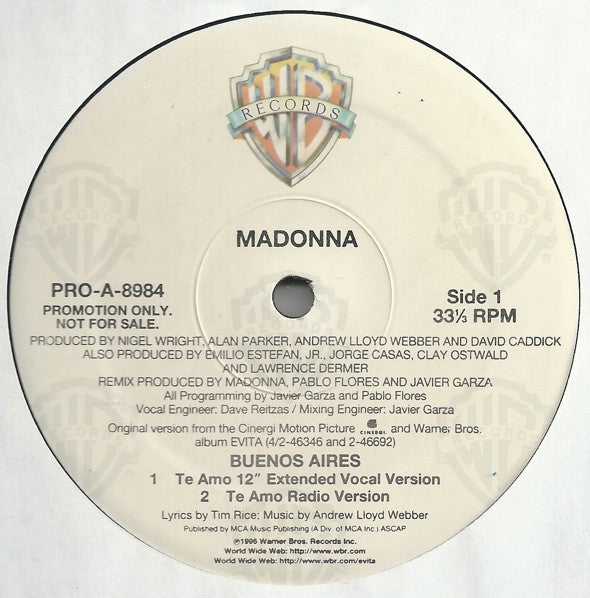 Madonna : Buenos Aires (12", Promo)