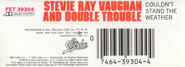 Stevie Ray Vaughan & Double Trouble : Couldn't Stand The Weather (Cass, Album)