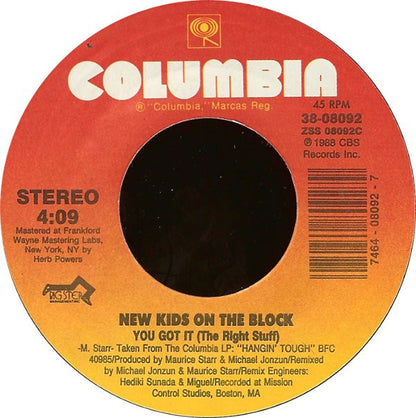 New Kids On The Block : You Got It (The Right Stuff) (7", Styrene)