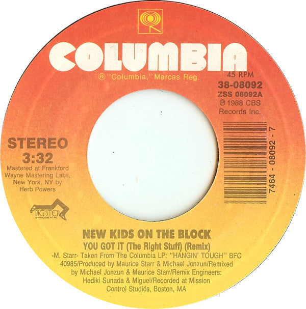 New Kids On The Block : You Got It (The Right Stuff) (7", Styrene)