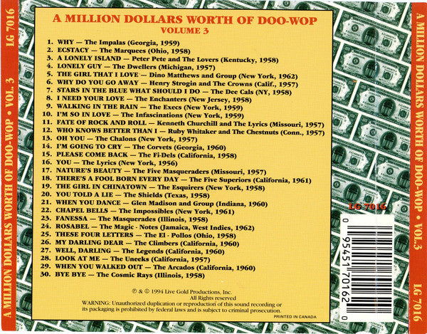 Various : A Million Dollars Worth Of Doo-Wop, Volume 3 (CD, Comp)