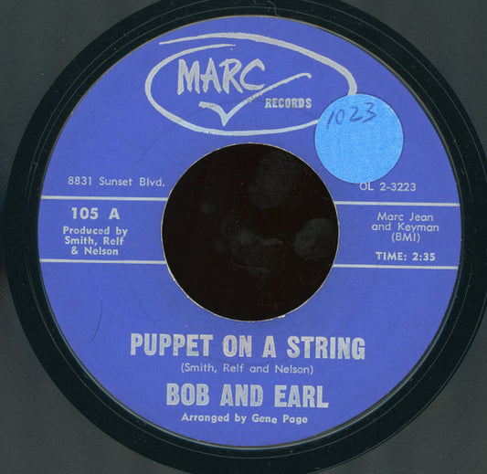 Bob & Earl : Puppet On A String / My Woman (7")