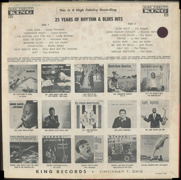 Various : 25 Years Of Rhythm & Blues Hits (LP, Comp, Styrene)