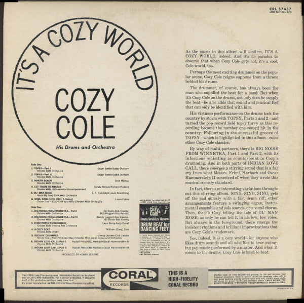 Cozy Cole : It's A Cozy World (LP, Album, Mono, RE)
