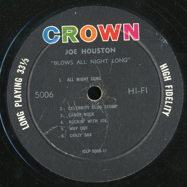 Joe Houston : Blows All Night Long (LP, Mono, RE)