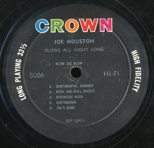 Joe Houston : Blows All Night Long (LP, Mono, RE)