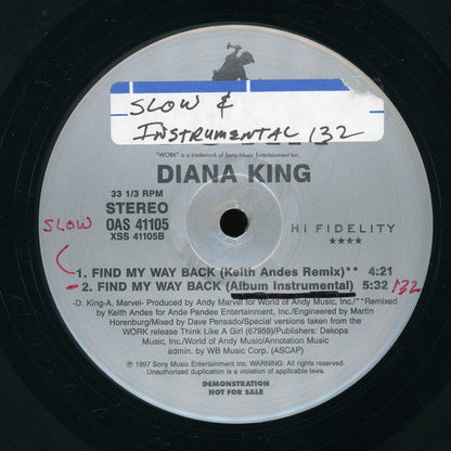 Diana King : Find My Way Back (12", Promo)