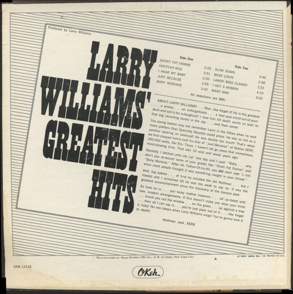Larry Williams (3) : Larry Williams' Greatest Hits (LP, Album, Mono)