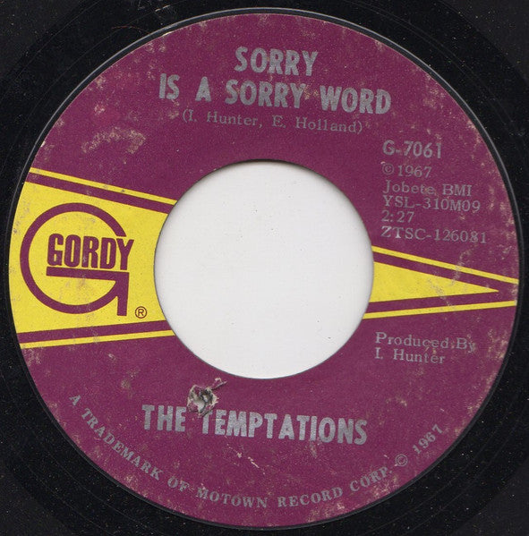 The Temptations : All I Need  (7", Single, Mono, Styrene, Ter)