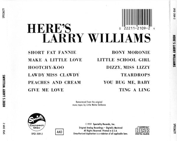 Larry Williams (3) : Here's Larry Williams (CD, Album, Mono, RE, RM)