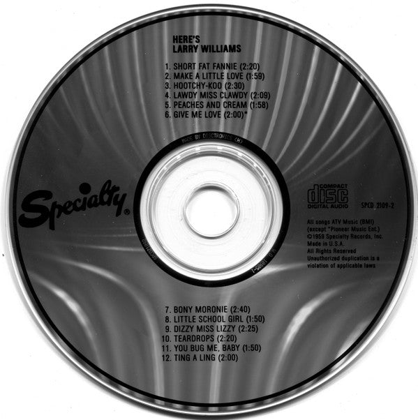 Larry Williams (3) : Here's Larry Williams (CD, Album, Mono, RE, RM)