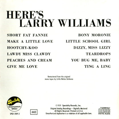 Larry Williams (3) : Here's Larry Williams (CD, Album, Mono, RE, RM)
