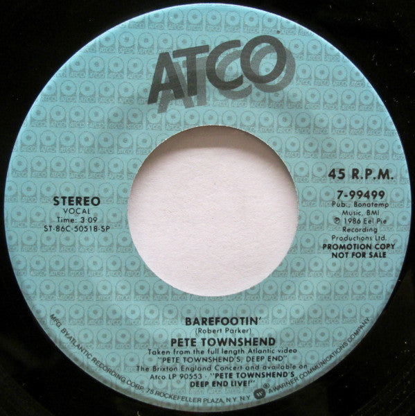 Pete Townshend : Barefootin' (7", Promo)