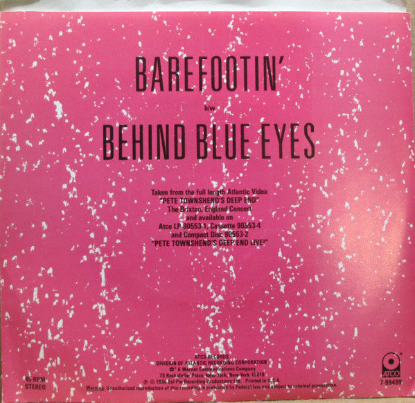 Pete Townshend : Barefootin' (7", Promo)