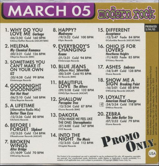 Various : Promo Only Modern Rock Radio: March 2005 (CD, Comp, Promo)