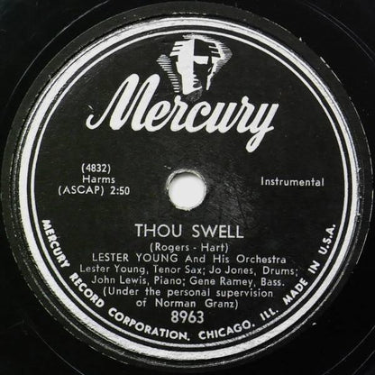 Lester Young And His Orchestra : Thou Swell / Let's Fall In Love (Shellac, 10")