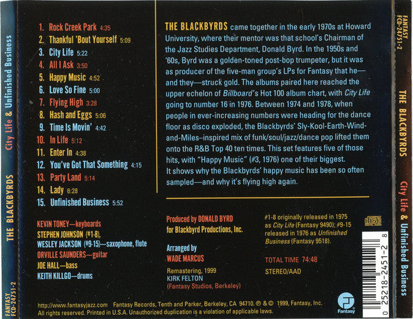 The Blackbyrds : City Life & Unfinished Business (CD, Album, Comp, RE, RM)