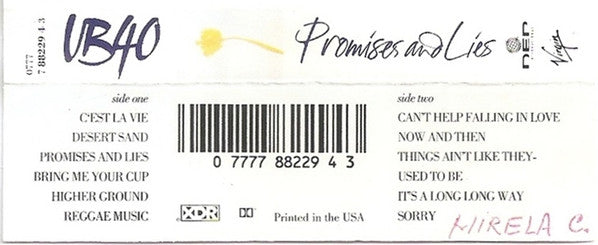 UB40 : Promises And Lies (Cass, Album)