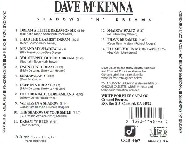 Dave McKenna : Shadows 'N' Dreams (CD, Album)