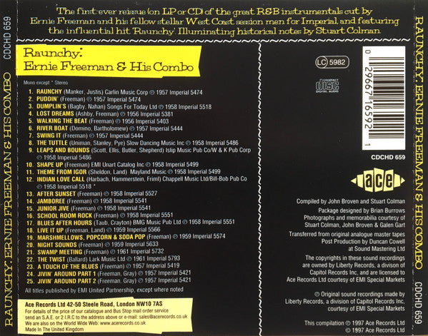 The Ernie Freeman Combo : Raunchy: Ernie Freeman & His Combo (CD, Comp, Mono, RM)