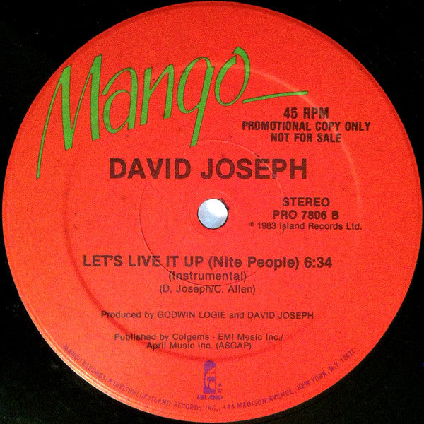 David Joseph : Let's Live It Up (Nite People) (12", Promo)