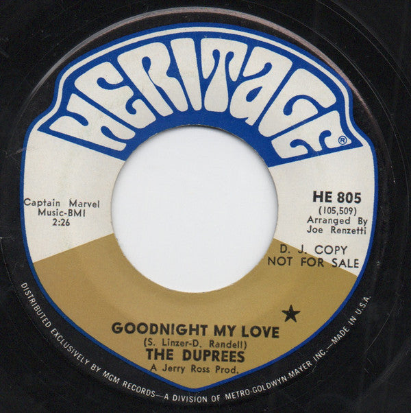 The Duprees : Goodnight My Love / Ring Of Love (7", Single, Promo)