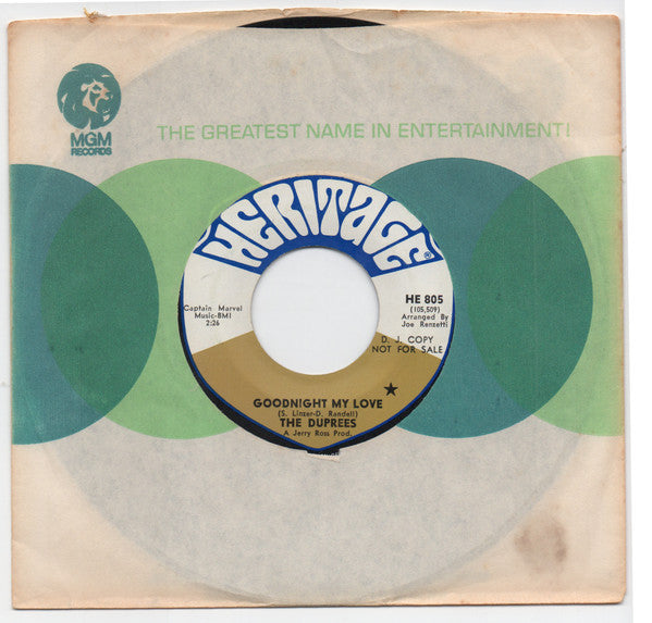 The Duprees : Goodnight My Love / Ring Of Love (7", Single, Promo)
