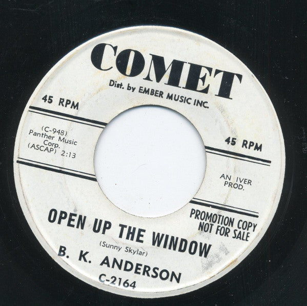 B. K. Anderson : Open Up The Window / Mother-In-Law Cha Cha (7", Single, Promo)