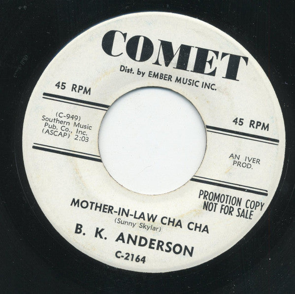 B. K. Anderson : Open Up The Window / Mother-In-Law Cha Cha (7", Single, Promo)