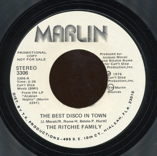 The Ritchie Family : The Best Disco In Town (7", Promo, Styrene)