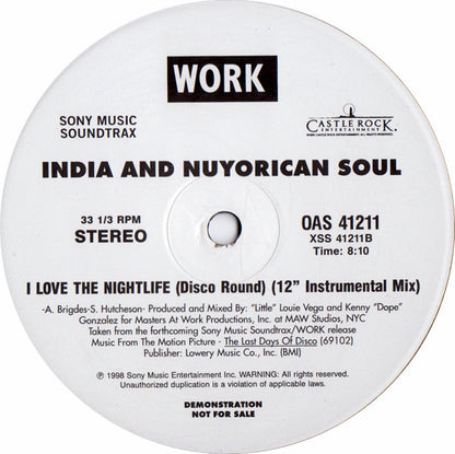India And Nuyorican Soul : I Love The Nightlife (Disco Round) (12", Promo)