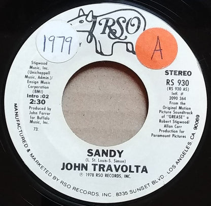 John Travolta : Sandy (7", Mono, Promo, Styrene)