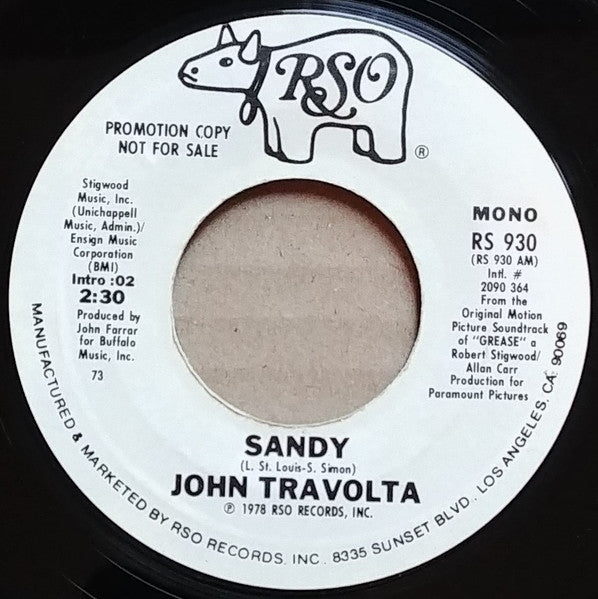 John Travolta : Sandy (7", Mono, Promo, Styrene)
