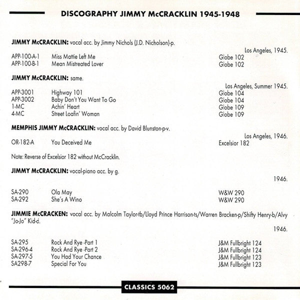 Jimmy McCracklin : The Chronological Jimmy McCracklin 1945-1948 (CD, Comp)