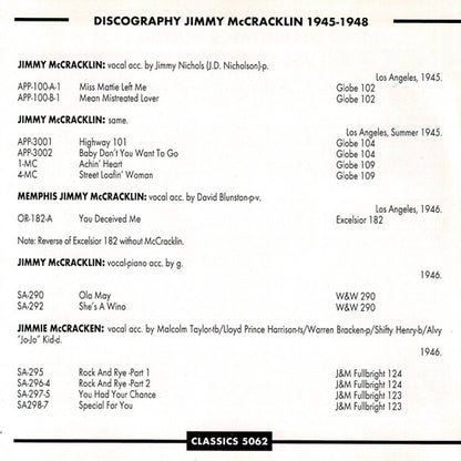 Jimmy McCracklin : The Chronological Jimmy McCracklin 1945-1948 (CD, Comp)