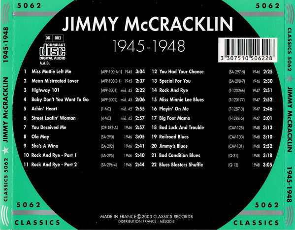 Jimmy McCracklin : The Chronological Jimmy McCracklin 1945-1948 (CD, Comp)