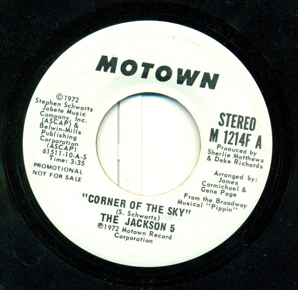 The Jackson 5 : Corner Of The Sky (7", Mono, Promo)