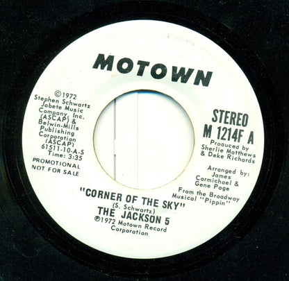 The Jackson 5 : Corner Of The Sky (7", Mono, Promo)