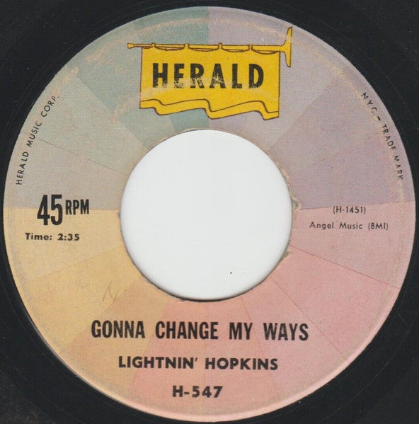 Lightnin' Hopkins : Gonna Change My Ways / Flash Lightnin'  (7", Single)