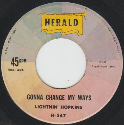 Lightnin' Hopkins : Gonna Change My Ways / Flash Lightnin'  (7", Single)