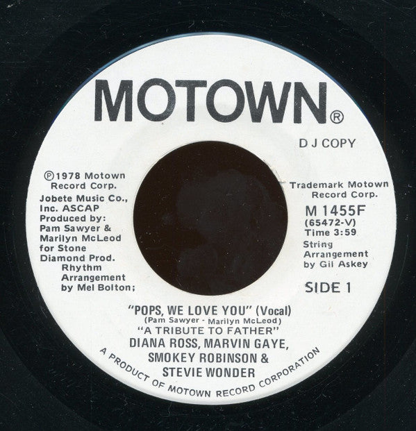 Diana Ross, Marvin Gaye, Smokey Robinson & Stevie Wonder : Pops, We Love You (A Tribute To Father) (7", Single, Promo)