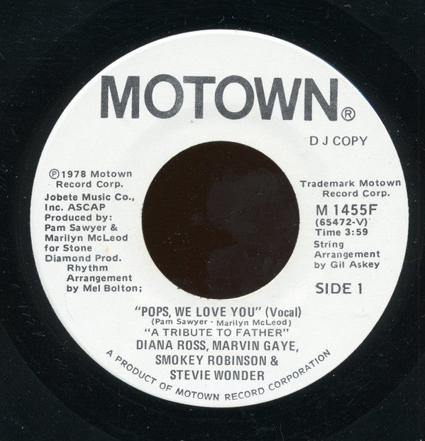 Diana Ross, Marvin Gaye, Smokey Robinson & Stevie Wonder : Pops, We Love You (A Tribute To Father) (7", Single, Promo)